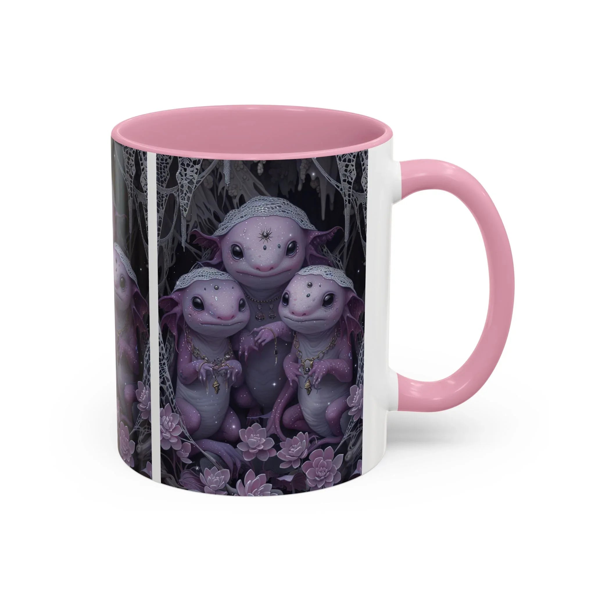 Purple Axolotl Trio Mug | Cute Amphibian Art Ceramic Coffee Cup - 250 USA Celebration