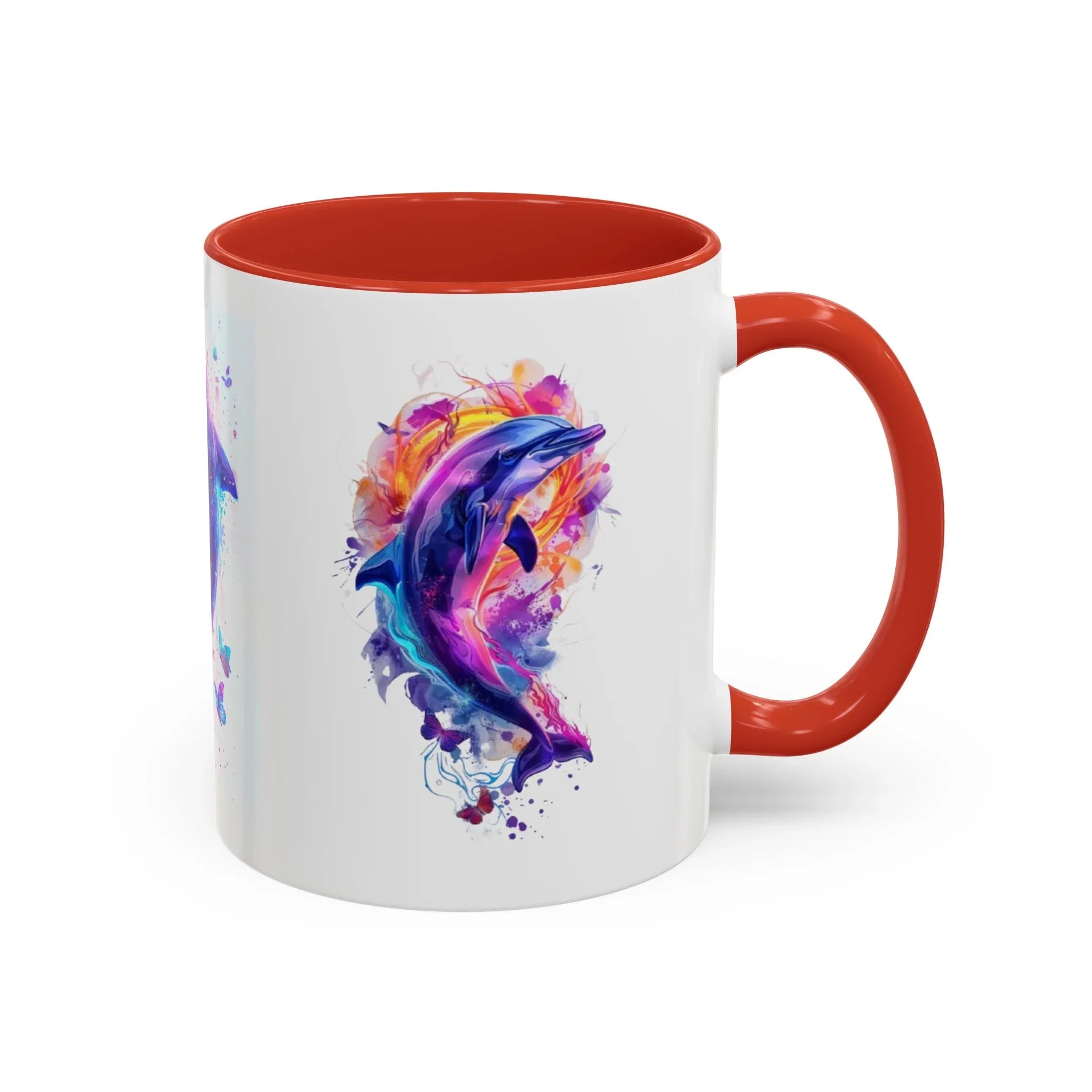 Y2K Chrome Dolphin Flaming Hoop Mug | Holographic Neon Dolphin Coffee Cup - 250 USA Celebration