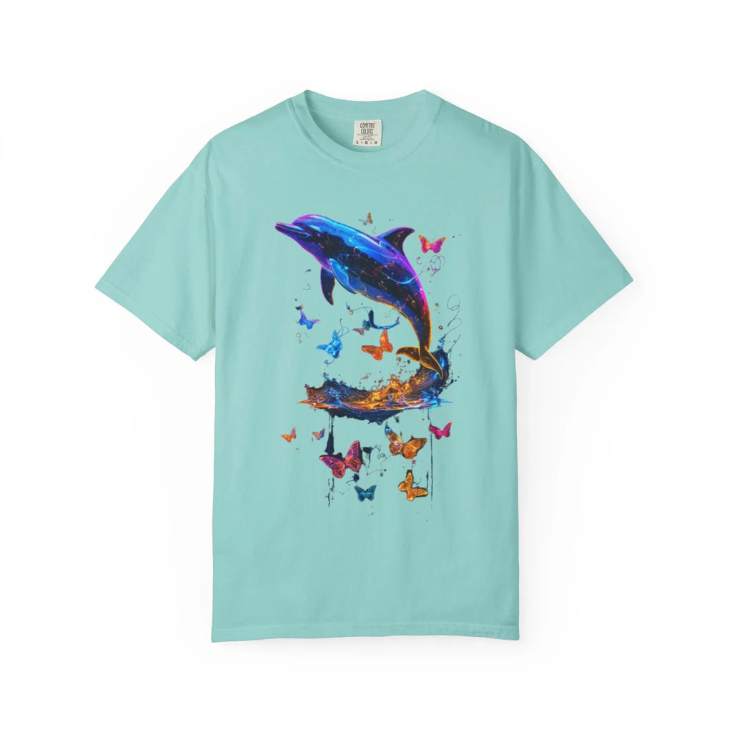 Colorful Dolphin Splash with Butterflies T-Shirt | Ocean Animal Tee - 250 USA Celebration