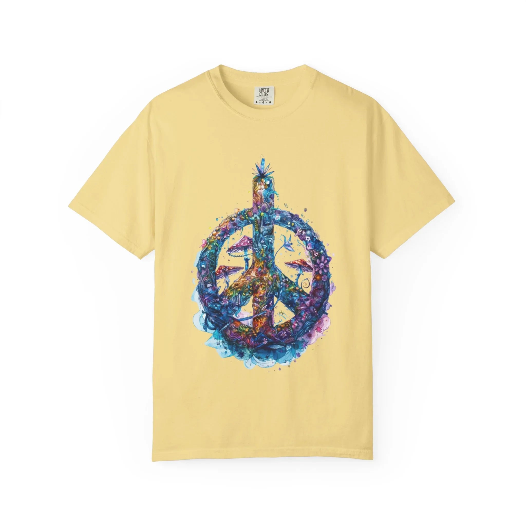 Psychedelic Mushroom Peace Sign T-Shirt | Neon Tie-Dye 60s Hippie Poster - 250 USA Celebration