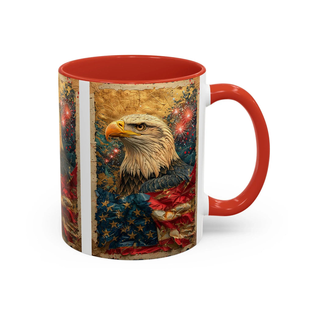 Bald Eagle with Tattered American Flag Coffee Mug | Fireworks Patriotic 11oz 15oz - 250 USA Celebration