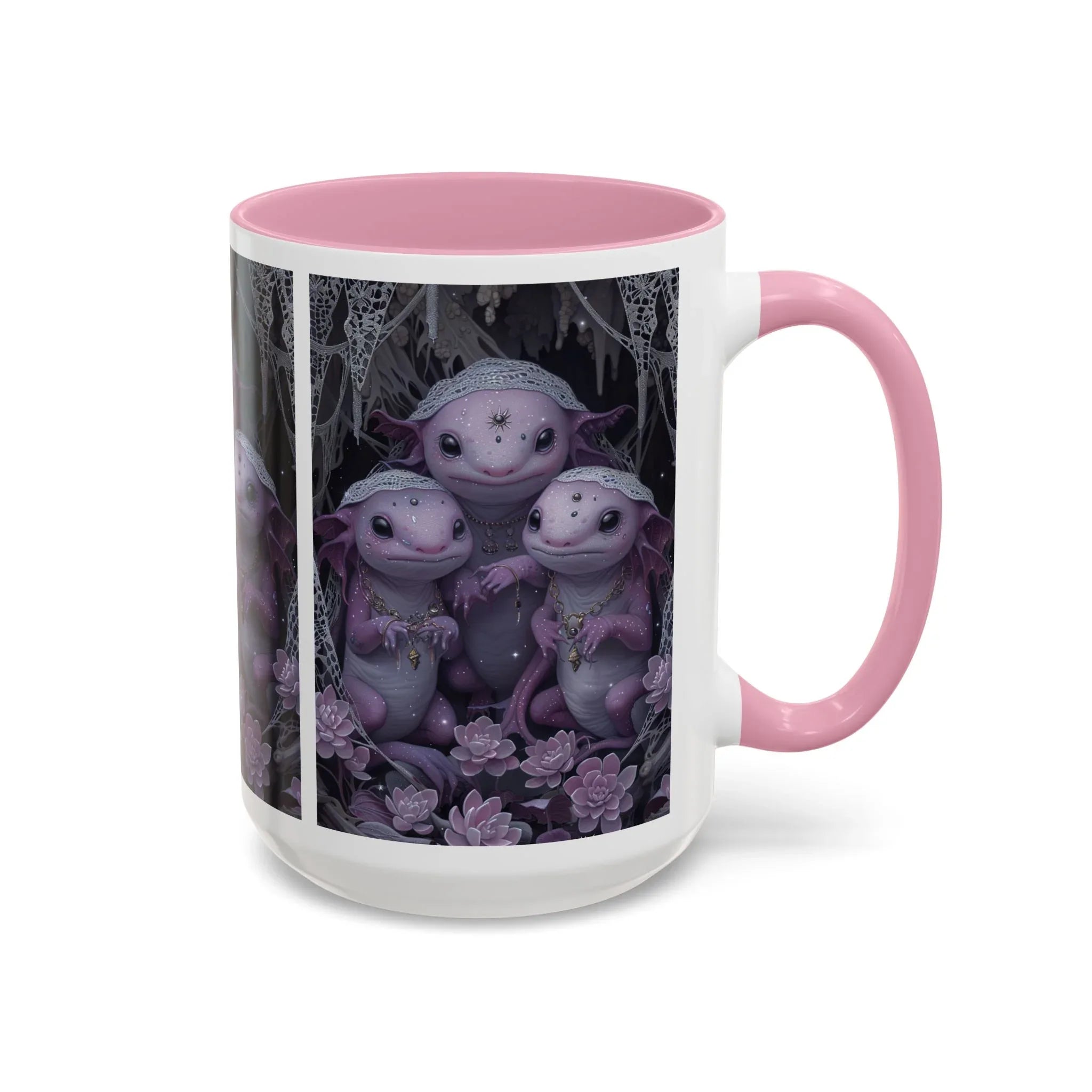 Purple Axolotl Trio Mug | Cute Amphibian Art Ceramic Coffee Cup - 250 USA Celebration