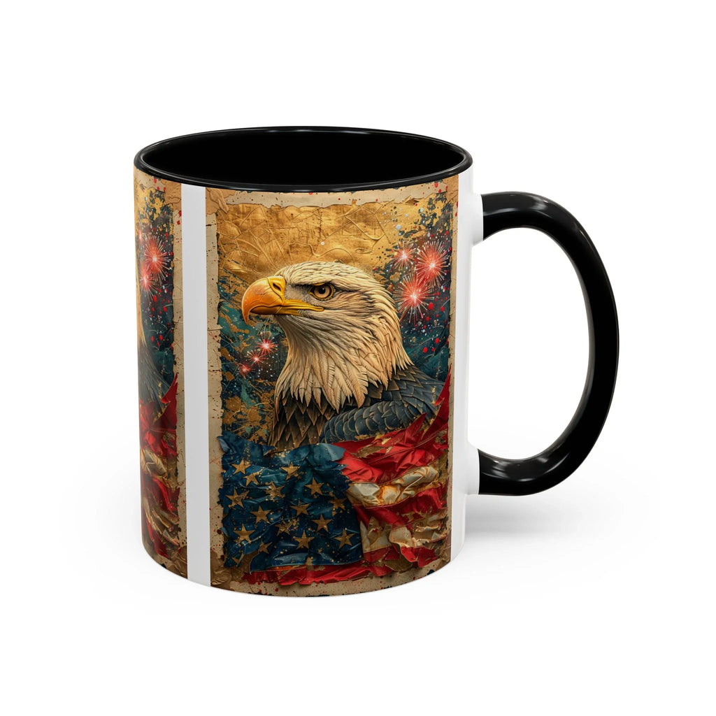 Bald Eagle with Tattered American Flag Coffee Mug | Fireworks Patriotic 11oz 15oz - 250 USA Celebration