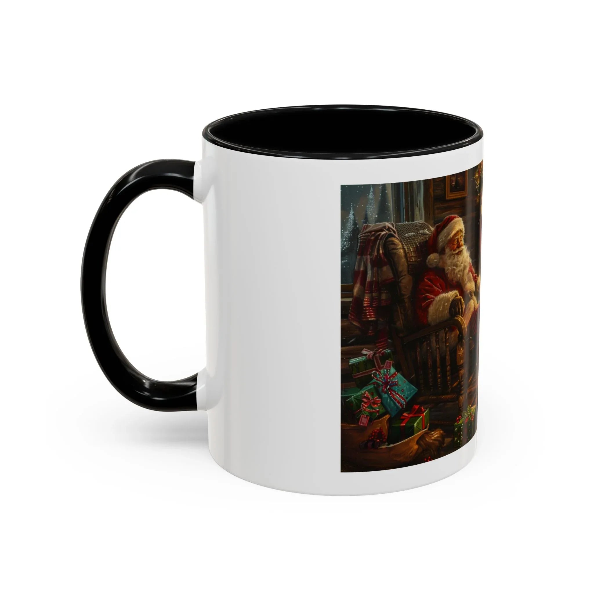 Santa Claus Fireplace Scene Accent Coffee Mug | Storybook Illustration, Rustic Cabin - 250 USA Celebration