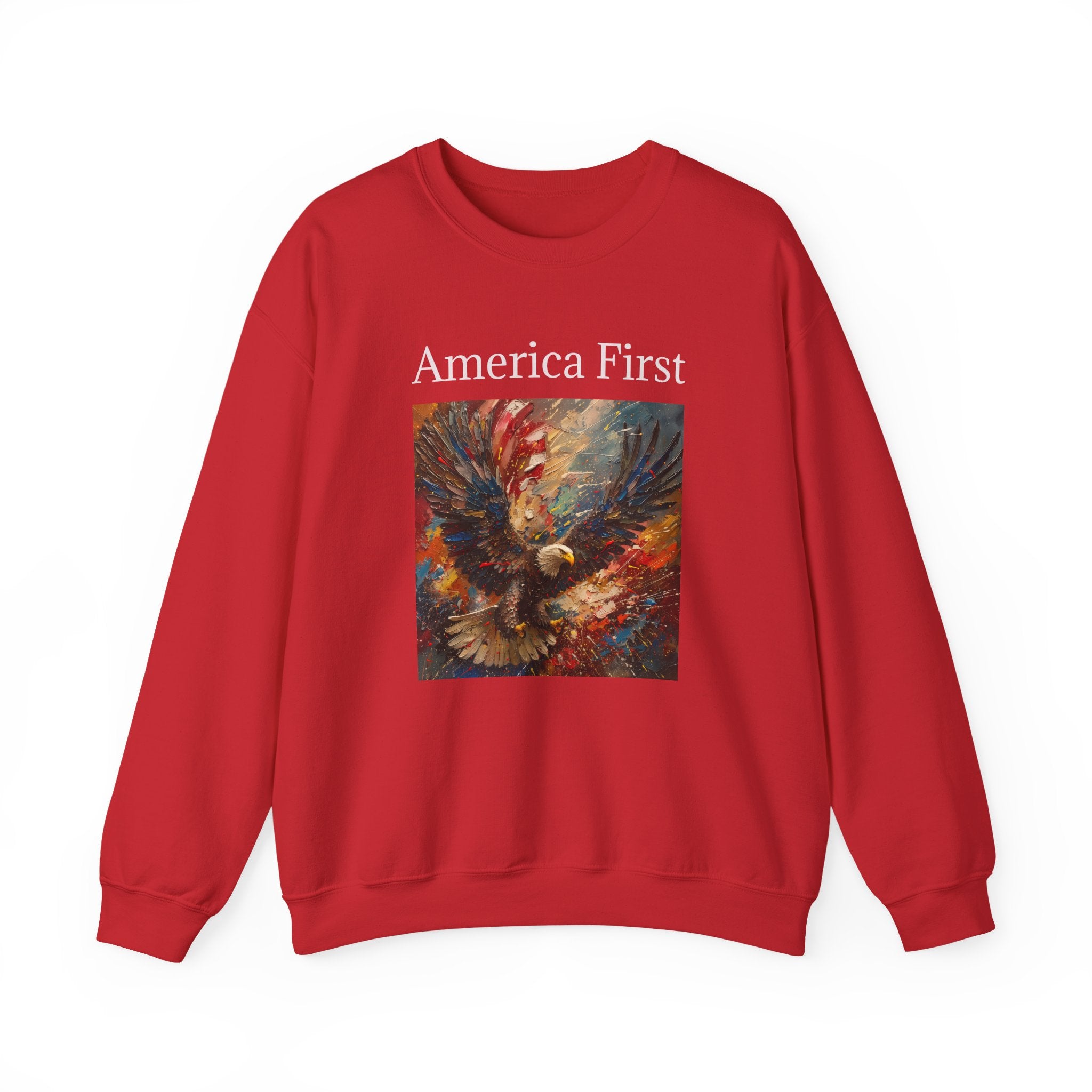 Patriotic Sweatshirt, American Eagle with America First Headline, USA Pullover Jumper, Fourth of July Gift, Political Statement Top, Unisex