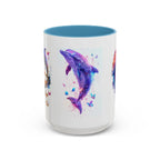 Y2K Chrome Dolphin Flaming Hoop Mug | Holographic Neon Dolphin Coffee Cup - 250 USA Celebration