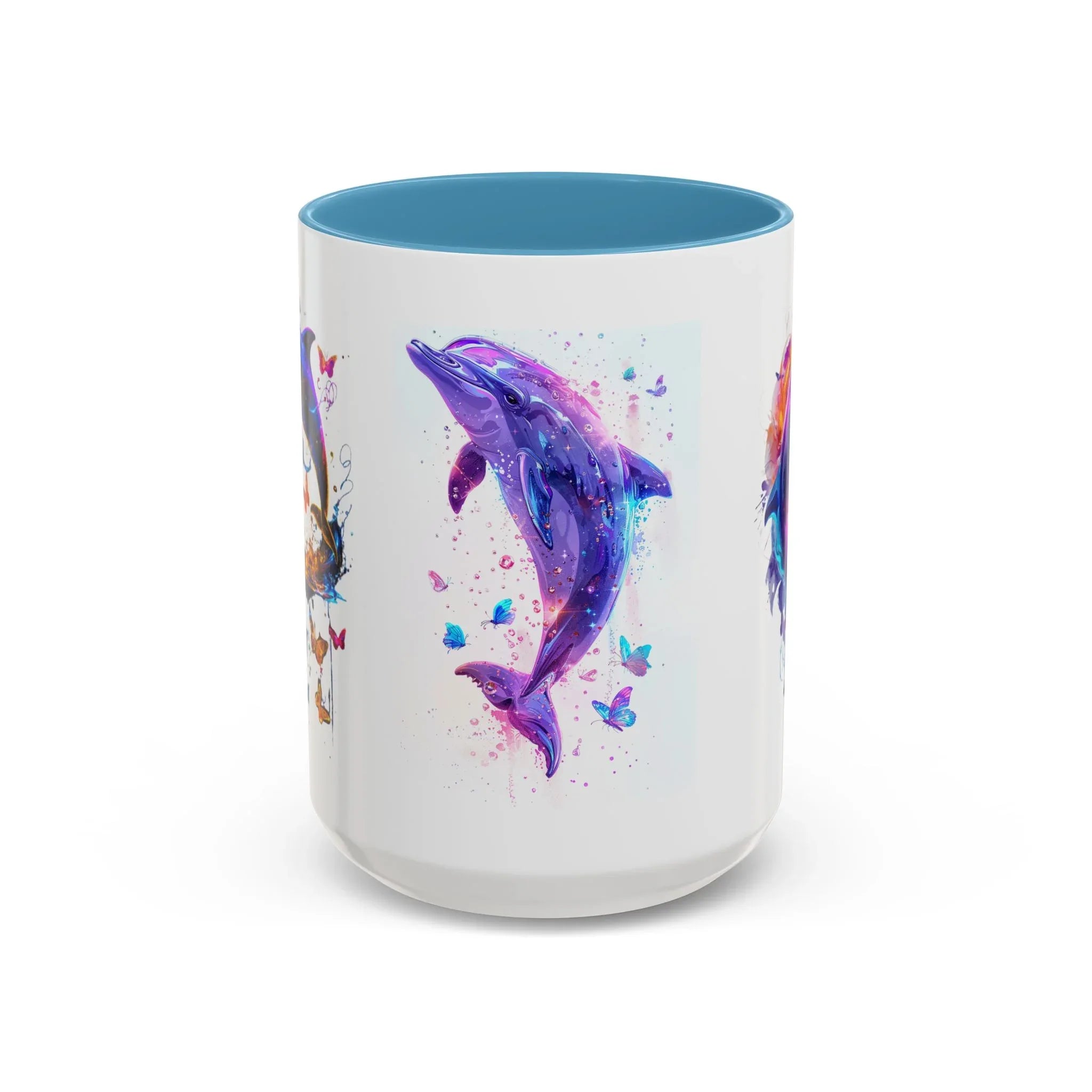 Y2K Chrome Dolphin Flaming Hoop Mug | Holographic Neon Dolphin Coffee Cup - 250 USA Celebration
