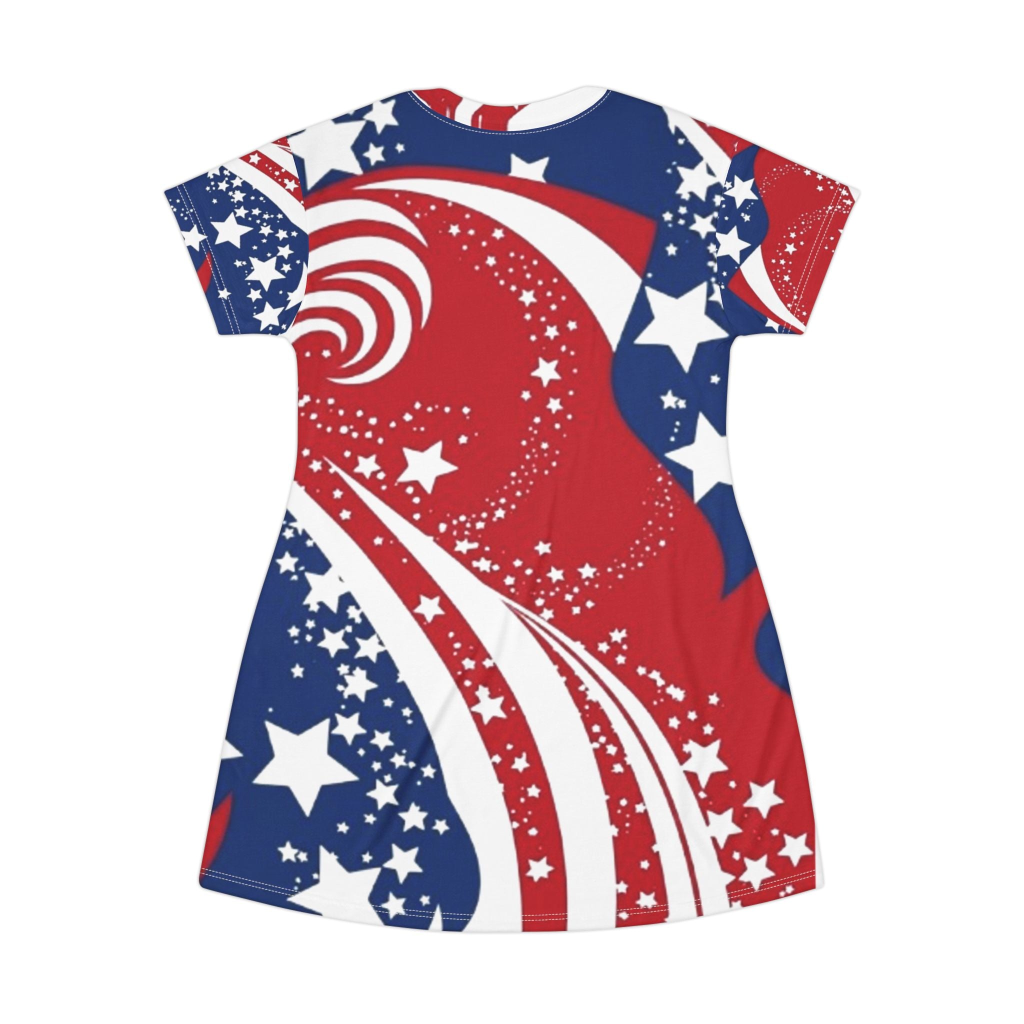Patriotic Stars and Swirls American Flag T-Shirt Dress – 250 USA Celebration
