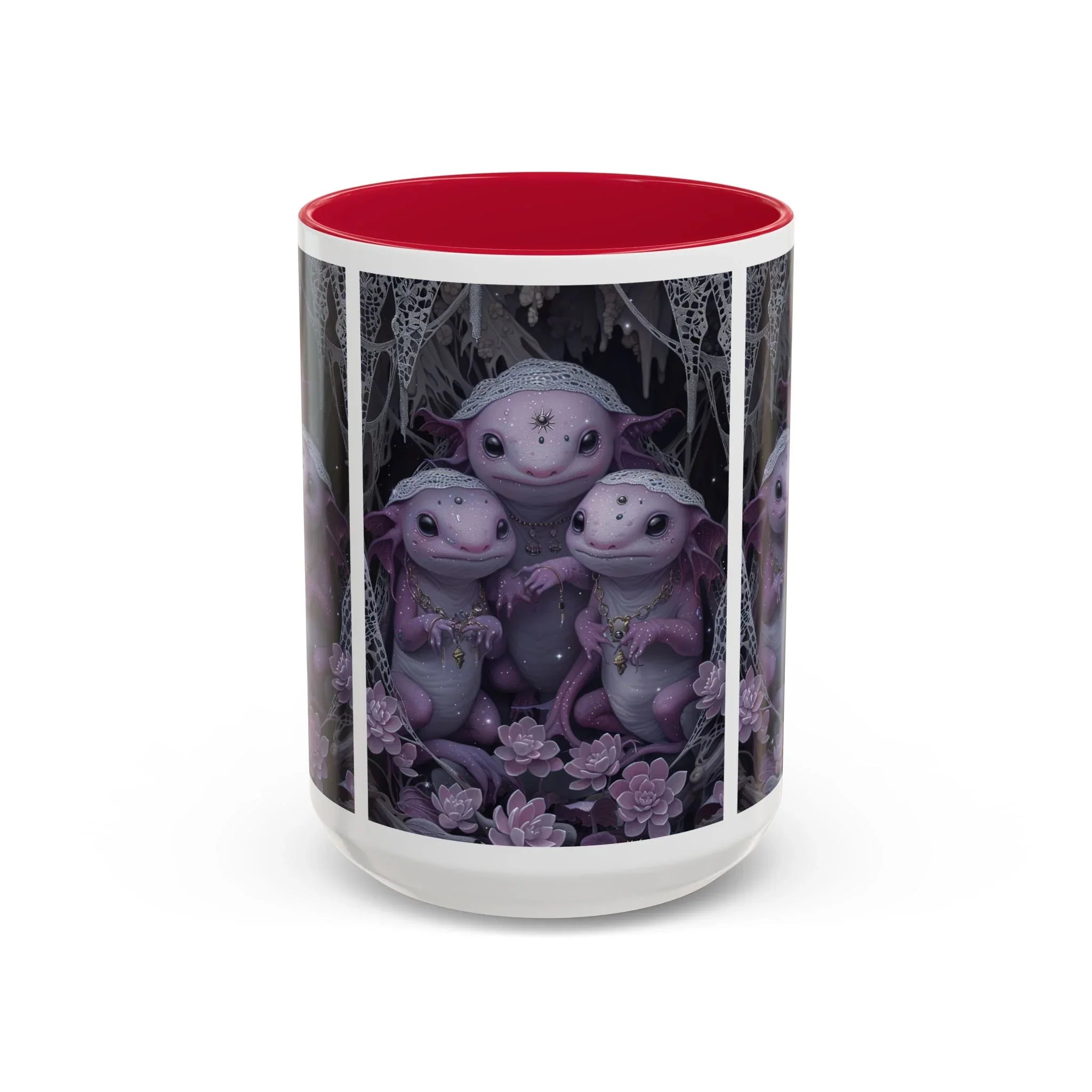 Purple Axolotl Trio Mug | Cute Amphibian Art Ceramic Coffee Cup - 250 USA Celebration