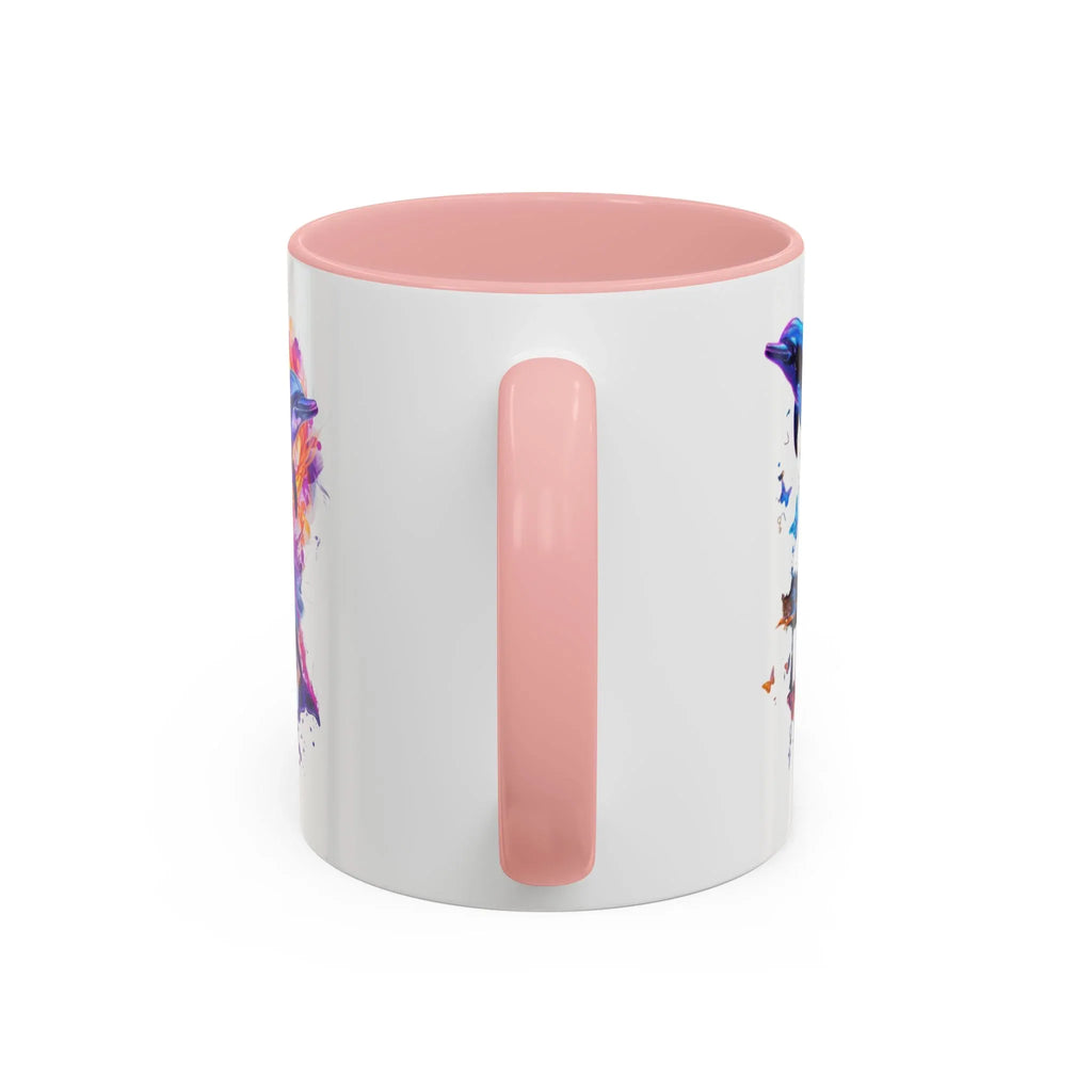 Y2K Chrome Dolphin Flaming Hoop Mug | Holographic Neon Dolphin Coffee Cup - 250 USA Celebration