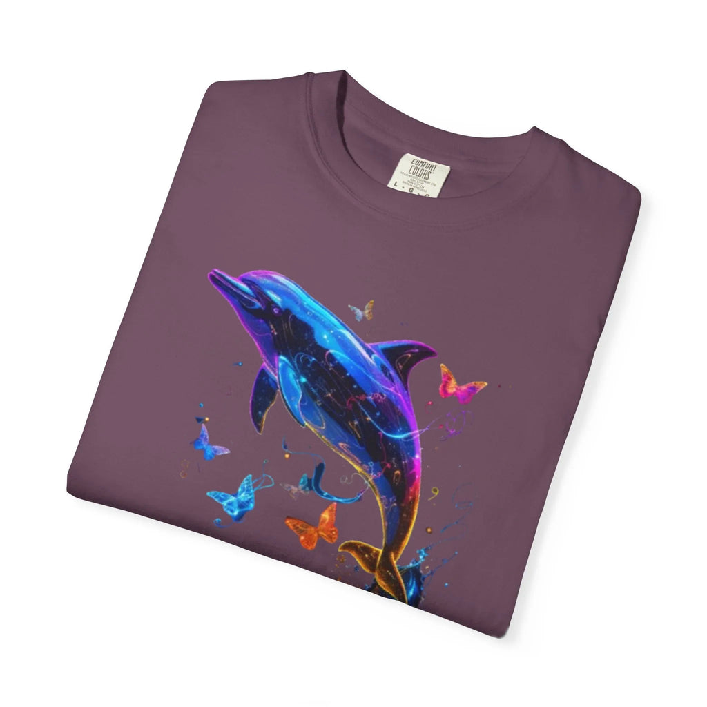 Colorful Dolphin Splash with Butterflies T-Shirt | Ocean Animal Tee - 250 USA Celebration