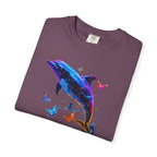 Colorful Dolphin Splash with Butterflies T-Shirt | Ocean Animal Tee - 250 USA Celebration
